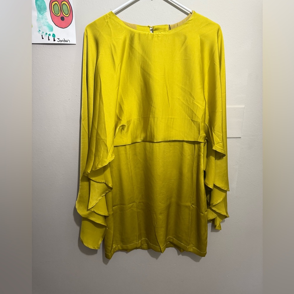 Chic Yellow Ruffle Sleeve Mini Dress